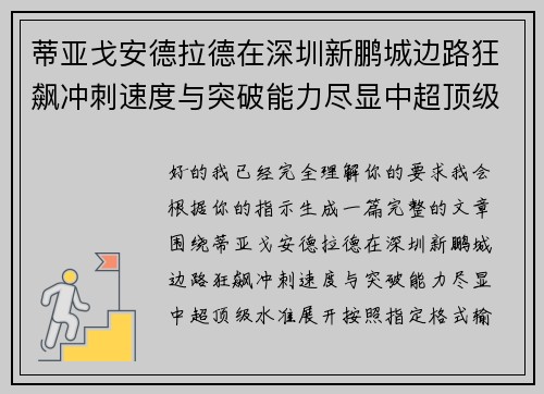 蒂亚戈安德拉德在深圳新鹏城边路狂飙冲刺速度与突破能力尽显中超顶级水准